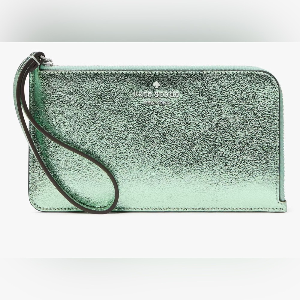 Kate Spade Lucy Metallic Medium L-zip Wristlet in Seawater